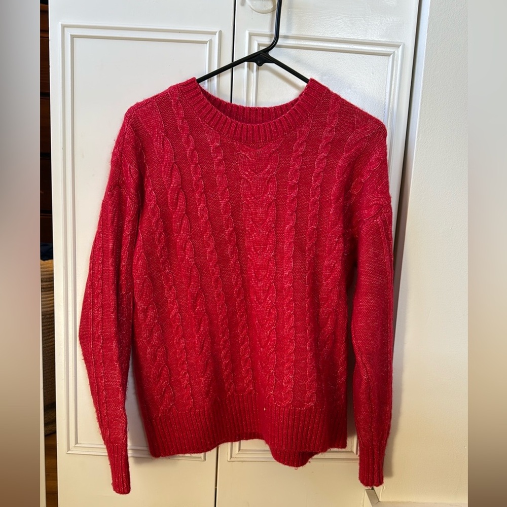 LOFT red cable knit sweater